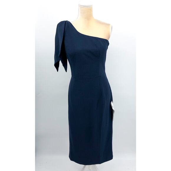 DRESS THE POPULATION Tiffany One Shoulder Sheath Dress Large Midnight Blue NWT - Picture 3 of 9